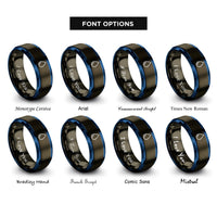 font options for inside engraving on gunmetal & blue water droplet rings