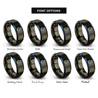 font options for inside engraving on gunmetal & blue water droplet rings