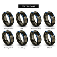 font options for inside engraving on gunmetal & blue water droplet rings