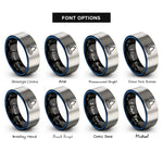 font options for inside engraving on black & blue & grey water droplet ripple rings