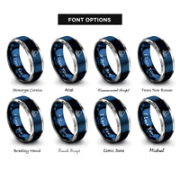 font options for inside engraving on blue & grey water droplet ripple rings