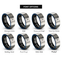 font options for inside engraving on black & blue & grey water polo throw rings