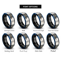 font options for inside engraving on black & blue & silver water reflection rings
