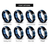 font options for inside engraving on blue & silver water ripple rings