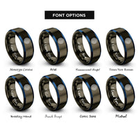 font options for inside engraving on gunmetal & blue water ripple rings