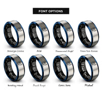 font options for inside engraving on black & blue & gray water skier rings