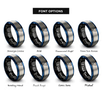 font options for inside engraving on black & blue & silver water triangle rings