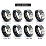font options for inside engraving on black & blue & grey water triangle rings