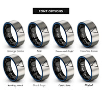 font options for inside engraving on black & blue & grey water triangle rings