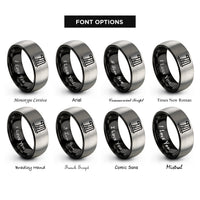 font options for inside engraving on black & silver waterfall rings