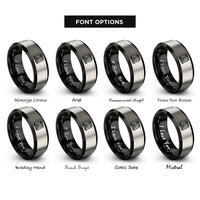 font options for inside engraving on black & gray waterfall rings