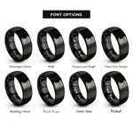 font options for inside engraving on black waterfall rings