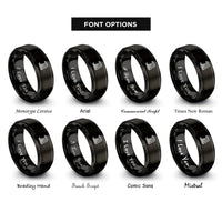 font options for inside engraving on black waterfall rings