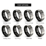 font options for inside engraving on black & silver waterfall cliff circle rings