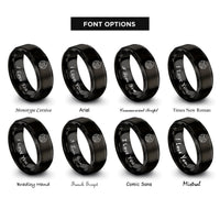 font options for inside engraving on black waterfall cliff circle rings