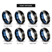 font options for inside engraving on black & blue & silver waterline stripes rings