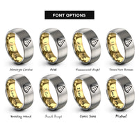 font options for inside engraving on gold & grey watermelon slice rings