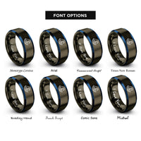 font options for inside engraving on gunmetal & blue wave band rings