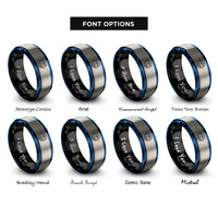 font options for inside engraving on black & blue & silver wave circle rings