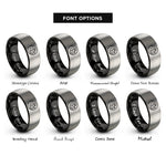 font options for inside engraving on black & grey wave circle rings
