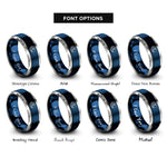 font options for inside engraving on blue & silver wave circle rings