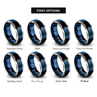 font options for inside engraving on blue & silver wave circle rings