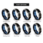 font options for inside engraving on black & blue & gray wave crest rings