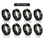 font options for inside engraving on black & silver wave crest contours rings
