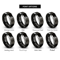 font options for inside engraving on black & silver wave crest contours rings