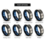 font options for inside engraving on black & blue & silver wave crest trident rings