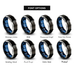 font options for inside engraving on black & blue & grey wave icon rope rings