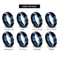 font options for inside engraving on blue & gray wave icon rope rings