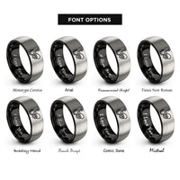 font options for inside engraving on black & gray wave knot rings