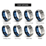 font options for inside engraving on blue & silver wave lines rope rings