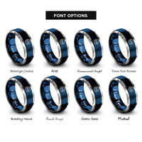font options for inside engraving on blue & grey wave lines rope rings