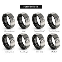 font options for inside engraving on black & grey wave motif rings