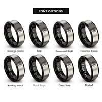 font options for inside engraving on black & grey wave motif rings