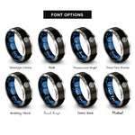 font options for inside engraving on black & blue & gray wave pattern rings
