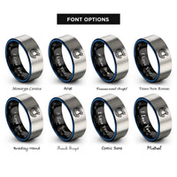 font options for inside engraving on black & blue & grey wave trident rings