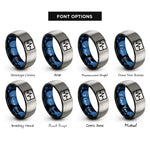 font options for inside engraving on black & blue & grey waveform trace rings