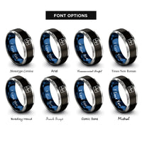 font options for inside engraving on black & blue & silver waveform trace rings