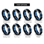 font options for inside engraving on blue & grey wavy cancellation lines rings