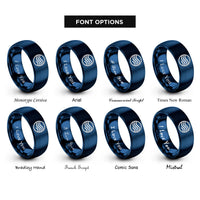 font options for inside engraving on blue wavy cancellation lines rings