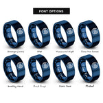font options for inside engraving on blue wavy cancellation lines rings