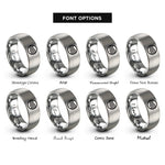 font options for inside engraving on silver wavy cancellation lines rings
