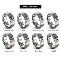 font options for inside engraving on silver wavy cancellation lines rings