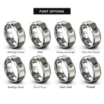 font options for inside engraving on silver wavy cancellation lines rings
