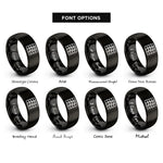 font options for inside engraving on black wavy square grid rings