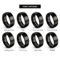 font options for inside engraving on black wavy square grid rings