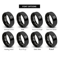 font options for inside engraving on black wavy square grid rings
